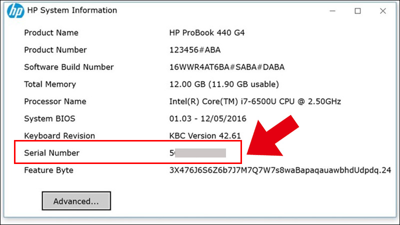 Xem số sê-ri tại mục Serial Numbe